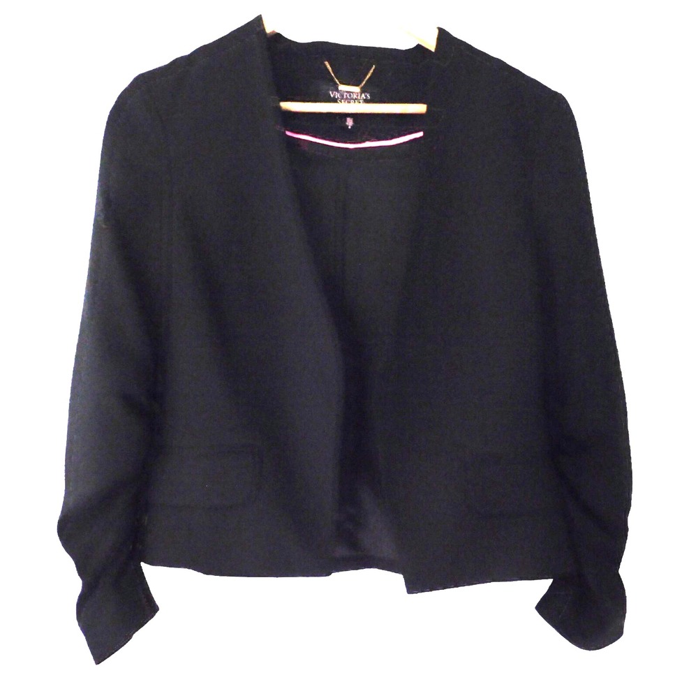 Victorias‎ Secret Womens Black Blazer 3/4 Sleeve Lined Fitted Short Size 6